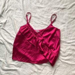 Pink Satin Ruffle Blouse